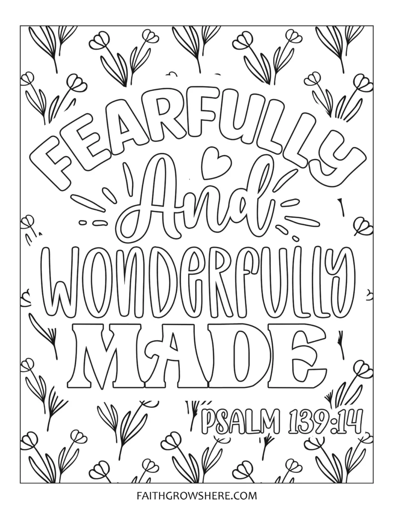Bible verse coloring pages - Fearfully and wonderfully made. Psalm 139:14